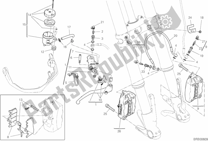 Tutte le parti per il Sistema Frenante Anteriore del Ducati Multistrada 1260 ABS Brasil 2018